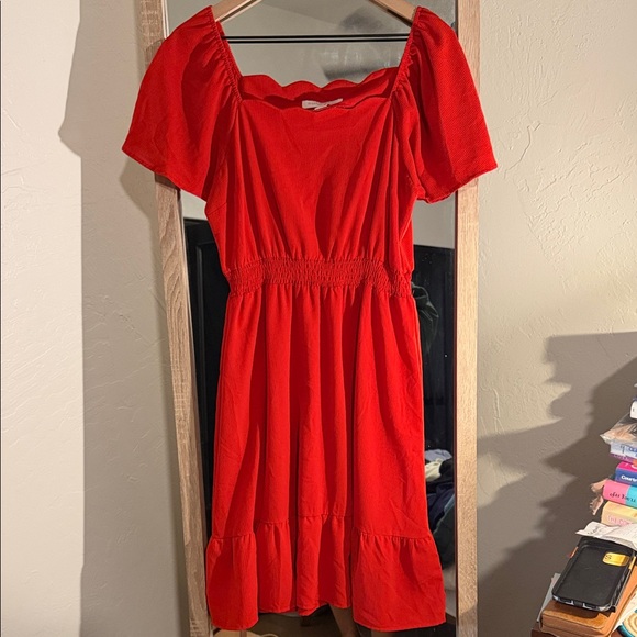 Vibrant Red Puff Sleeve Dress - Picture 1 of 7